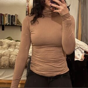 Womens Long-Sleeve Turtleneck Top - Tan